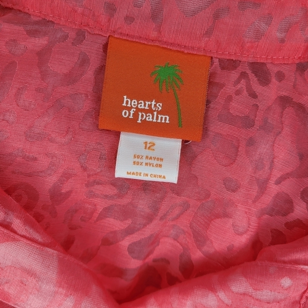 Hearts of Palm pink coral sheer burnout fabric button front 3/4 sleeve top sz 12 - Picture 8 of 8
